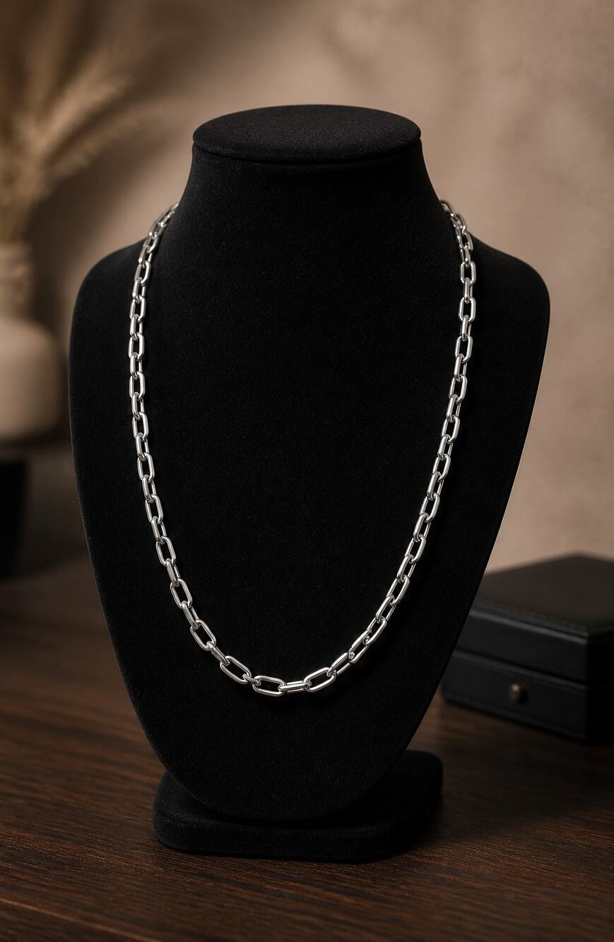 Silver Tone Paperclip Link Chain Necklace